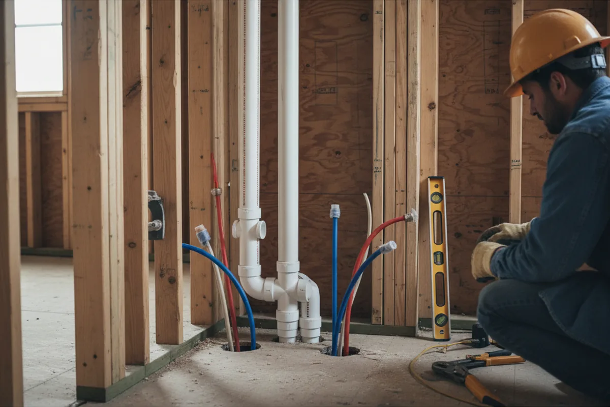 Drain and supply rough-in during Sump Pump Repair in Hughes