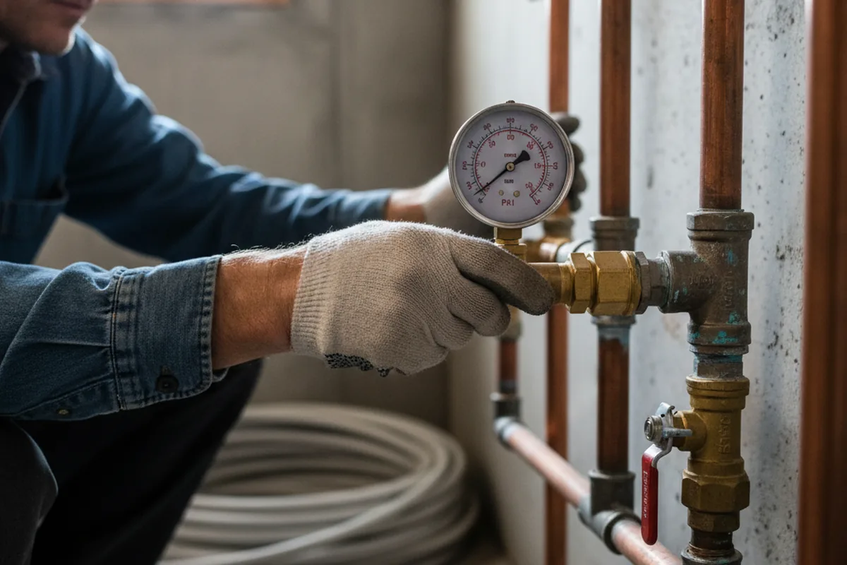 Pressure testing a repaired line during Water Line Repair in Hughes